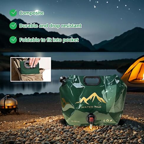 8L/281oz Outdoor Collapsible Water Jug BPA-Free w/Adjustable Faucet - Portable Leakproof Water Storage for Camping, Hiking, Travel & Emergencies (Light green) in Kuwait