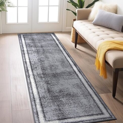 Rugshop Contemporary Distressed Bordered Soft Area Rug 8' x 10' Gray in Kuwait