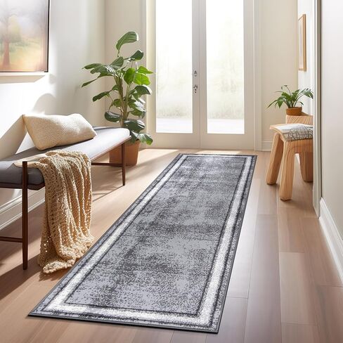 Rugshop Contemporary Distressed Bordered Soft Area Rug 8' x 10' Gray in Kuwait