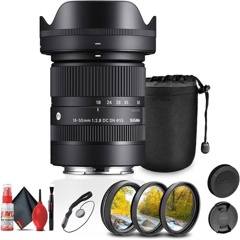 Sigma 18-50mm f/2.8 DC DN Contemporary Lens for Sony E (585965) Bundle Including: 3-Piece Filter Kit, Pouch, Lens Caps, Cap Keeper, Cleaning Kit in Saudi Arabia
