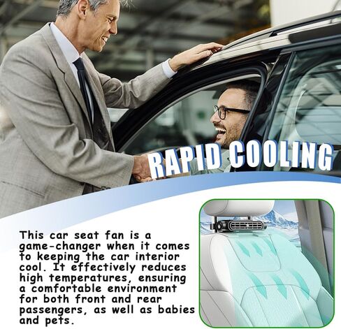 Car Seat Fan Powerful Double Turbine Car Cooling Fan for Vehicle Backseat Kids Pets Quiet Bladeless Design USB Operated (Black#1) in Kuwait