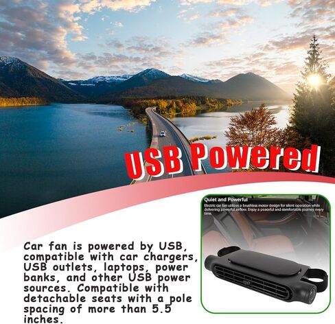 Car Seat Fan Powerful Double Turbine Car Cooling Fan for Vehicle Backseat Kids Pets Quiet Bladeless Design USB Operated (Black#1) in Kuwait
