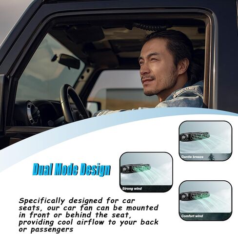 Car Seat Fan Powerful Double Turbine Car Cooling Fan for Vehicle Backseat Kids Pets Quiet Bladeless Design USB Operated (Black#1) in Kuwait