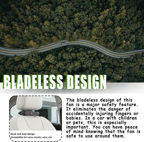 Car Seat Fan Powerful Double Turbine Car Cooling Fan for Vehicle Backseat Kids Pets Quiet Bladeless Design USB Operated (Black#1) in Kuwait