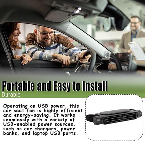 Car Seat Fan Powerful Double Turbine Car Cooling Fan for Vehicle Backseat Kids Pets Quiet Bladeless Design USB Operated (Black#1) in Kuwait