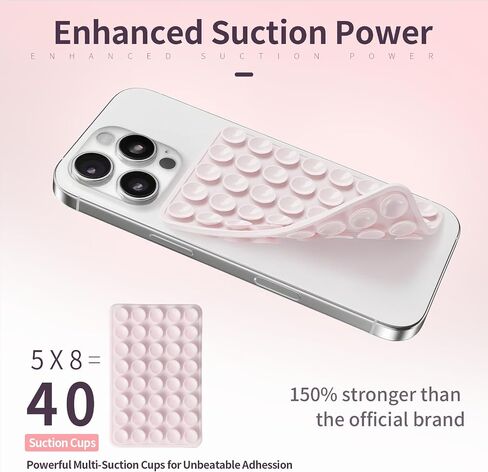(2 Pack) Silicone Suction Cup Phone Case Mount Double Sided, Sticky Phone Grip with Higher Suction Power for Cell Phone, Hands-Free Phone Accessories for Selfies and Videos, Clear & Light Pink in Saudi Arabia