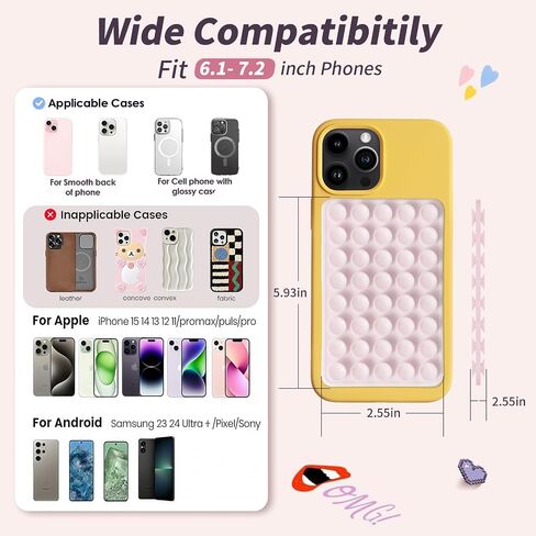 (2 Pack) Silicone Suction Cup Phone Case Mount Double Sided, Sticky Phone Grip with Higher Suction Power for Cell Phone, Hands-Free Phone Accessories for Selfies and Videos, Clear & Light Pink in Saudi Arabia