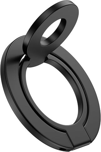 Phone Ring Holder Grip with Dual-Side Magnets, Universal Magnetic Kickstand Stand, Wireless Charging Friendly, Foldable for iPhone 17 Pro Max, Samsung, Case, Desk, Car Mount, MagSafe Compatible-Black in Saudi Arabia