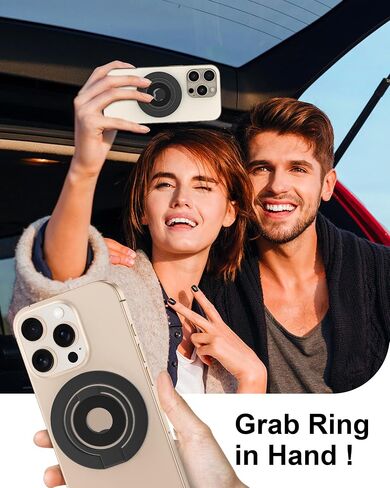 Phone Ring Holder Grip with Dual-Side Magnets, Universal Magnetic Kickstand Stand, Wireless Charging Friendly, Foldable for iPhone 17 Pro Max, Samsung, Case, Desk, Car Mount, MagSafe Compatible-Black in Saudi Arabia