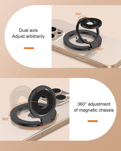 Phone Ring Holder Grip with Dual-Side Magnets, Universal Magnetic Kickstand Stand, Wireless Charging Friendly, Foldable for iPhone 17 Pro Max, Samsung, Case, Desk, Car Mount, MagSafe Compatible-Black in Saudi Arabia
