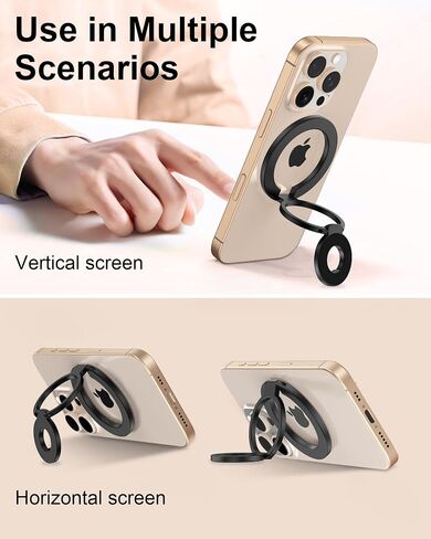 Phone Ring Holder Grip with Dual-Side Magnets, Universal Magnetic Kickstand Stand, Wireless Charging Friendly, Foldable for iPhone 17 Pro Max, Samsung, Case, Desk, Car Mount, MagSafe Compatible-Black in Saudi Arabia