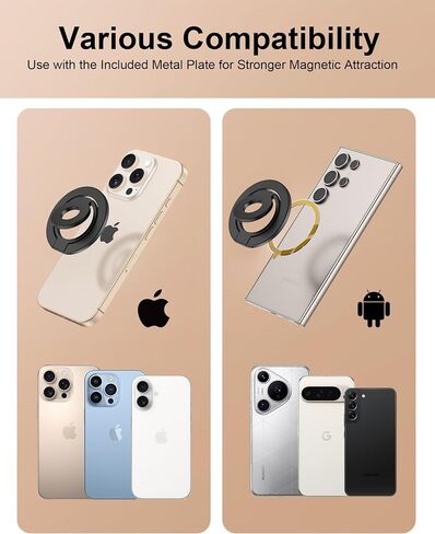 Phone Ring Holder Grip with Dual-Side Magnets, Universal Magnetic Kickstand Stand, Wireless Charging Friendly, Foldable for iPhone 17 Pro Max, Samsung, Case, Desk, Car Mount, MagSafe Compatible-Black in Saudi Arabia