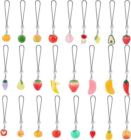 Webeedy 25 Styles Fruit Phone Charm Resin Fruit Phone Chakeing Pendants Avocado ، الفراولة ، العنب ، معلقات أناناس يسهل تثبيتها وإزالتها للسيارة ، حقيبة ، محفظة ، ديكور الكاميرا in Saudi Arabia