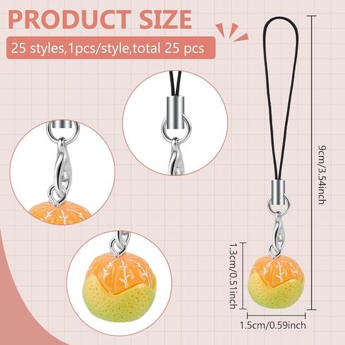 Webeedy 25 Styles Fruit Phone Charm Resin Fruit Phone Chakeing Pendants Avocado ، الفراولة ، العنب ، معلقات أناناس يسهل تثبيتها وإزالتها للسيارة ، حقيبة ، محفظة ، ديكور الكاميرا in Saudi Arabia
