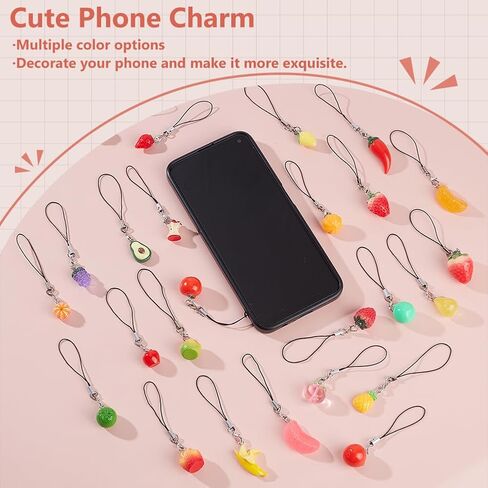 Webeedy 25 Styles Fruit Phone Charm Resin Fruit Phone Chakeing Pendants Avocado ، الفراولة ، العنب ، معلقات أناناس يسهل تثبيتها وإزالتها للسيارة ، حقيبة ، محفظة ، ديكور الكاميرا in Saudi Arabia