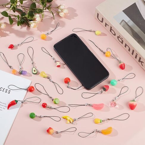 Webeedy 25 Styles Fruit Phone Charm Resin Fruit Phone Chakeing Pendants Avocado ، الفراولة ، العنب ، معلقات أناناس يسهل تثبيتها وإزالتها للسيارة ، حقيبة ، محفظة ، ديكور الكاميرا in Saudi Arabia