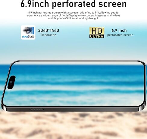 16Proma x Smartphone Smartphone 6.9 "HD Screen 6+256GB الهاتف الذكي مع بطاقة ذاكرة 128G نظام جديد 6800 مللي أمبير في الساعة بطارية مزدوجة SIM/Photeprint معرف/GPS (أسود) in Kuwait