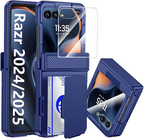Cenmaso لـ Motorola Razr 2025 Case/RAZR 2024 CASE مع حامل البطاقة [RFID LOCKing] وحماية حماية وحماية الشاشة ، حالة هاتف مضاد للصدمة المضاد للخلع لـ Moto RAZR 2025/2024-Black in Kuwait