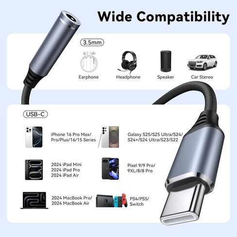 Meliya USB C to 3.5mm Audio Headphone Jack Adapter, Type C to Aux Audio Dongle Cable Cord Compatible with iPhone 16/15 Plus Pro Max, Samsung Galaxy S25 S24 S23 S22 S21 Plus Pro Max Ultra in Saudi Arabia