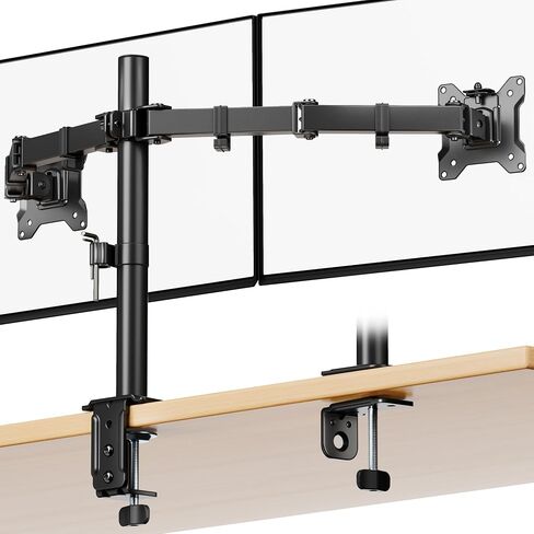 monTEK Stable Dual Monitor Stand for 17"–32" Computer Screens, Heavy-Duty Desk Mount with 22 lbs per Arm, Fully Adjustable Brackets and Arms, Clamp/Grommet Base, VESA 100×100mm Max in Kuwait