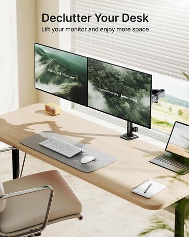 Montek مستقر Dual Monitor Stand for 17 "–32" شاشات الكمبيوتر ، وتركيب مكتب شاق مع 22 رطلا لكل ذراع ، والأسلحة القابلة للتعديل بالكامل ، وقاعدة المشبك/grommet ، Vesa 100 × 100 مم كحد أقصى in Saudi Arabia