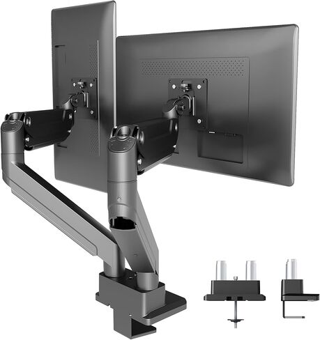 Claiks Dual Monitor Mount for Max 35 inch Screens Stand up to Max 89 lbs, Ergonomic Gas Spring Heavy-Duty Adjustable Monitor Arm, with Clamp and Grommet Base, VESA Mounting Holes 75&100mm, Black in Kuwait