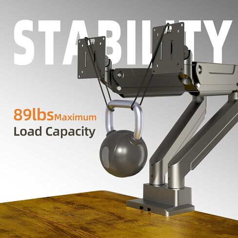 Claiks Dual Monitor Mount for Max 35 inch Screens Stand up to Max 89 lbs, Ergonomic Gas Spring Heavy-Duty Adjustable Monitor Arm, with Clamp and Grommet Base, VESA Mounting Holes 75&100mm, Black in Kuwait