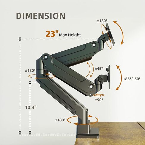 Claiks Dual Monitor Mount for Max 35 inch Screens Stand up to Max 89 lbs, Ergonomic Gas Spring Heavy-Duty Adjustable Monitor Arm, with Clamp and Grommet Base, VESA Mounting Holes 75&100mm, Black in Kuwait