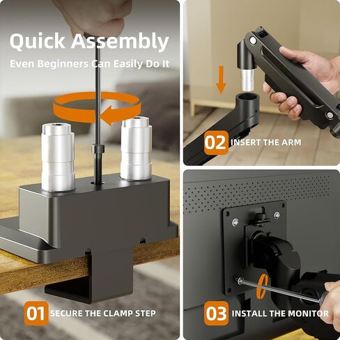Claiks Dual Monitor Mount for Max 35 inch Screens Stand up to Max 89 lbs, Ergonomic Gas Spring Heavy-Duty Adjustable Monitor Arm, with Clamp and Grommet Base, VESA Mounting Holes 75&100mm, Black in Kuwait