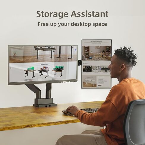 Claiks Dual Monitor Mount for Max 35 inch Screens Stand up to Max 89 lbs, Ergonomic Gas Spring Heavy-Duty Adjustable Monitor Arm, with Clamp and Grommet Base, VESA Mounting Holes 75&100mm, Black in Kuwait