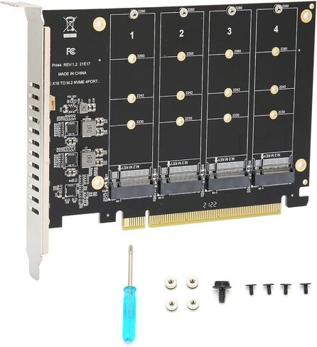 Four Port M2 NVMe PCIe X16 SSD Expansion Adapter Card Quad RAID Ready Expansion Card for Desktop PC Builds Support 2230 2242 2260 2280 SSDs with LED Indicators Four Disk 32Gbps Each in Saudi Arabia