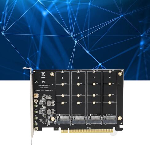 Four Port M2 NVMe PCIe X16 SSD Expansion Adapter Card Quad RAID Ready Expansion Card for Desktop PC Builds Support 2230 2242 2260 2280 SSDs with LED Indicators Four Disk 32Gbps Each in Saudi Arabia