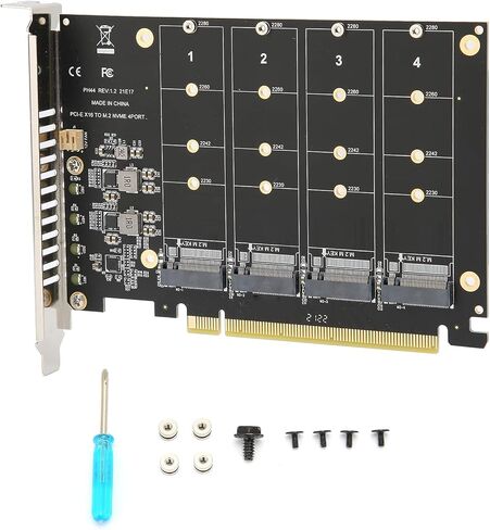 Four Port M2 NVMe PCIe X16 SSD Expansion Adapter Card Quad RAID Ready Expansion Card for Desktop PC Builds Support 2230 2242 2260 2280 SSDs with LED Indicators Four Disk 32Gbps Each in Saudi Arabia