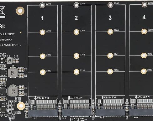 Four Port M2 NVMe PCIe X16 SSD Expansion Adapter Card Quad RAID Ready Expansion Card for Desktop PC Builds Support 2230 2242 2260 2280 SSDs with LED Indicators Four Disk 32Gbps Each in Saudi Arabia