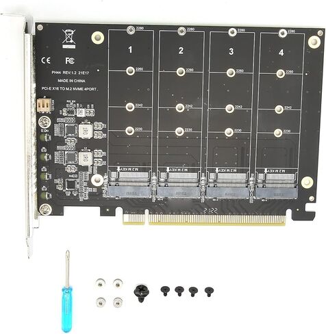 Four Port M2 NVMe PCIe X16 SSD Expansion Adapter Card Quad RAID Ready Expansion Card for Desktop PC Builds Support 2230 2242 2260 2280 SSDs with LED Indicators Four Disk 32Gbps Each in Saudi Arabia