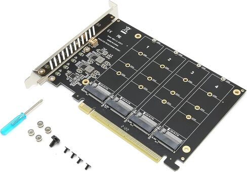 Four Port M2 NVMe PCIe X16 SSD Expansion Adapter Card Quad RAID Ready Expansion Card for Desktop PC Builds Support 2230 2242 2260 2280 SSDs with LED Indicators Four Disk 32Gbps Each in Saudi Arabia