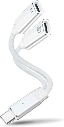 USB C Splitter 1 في 2 Out Out USB-C محول الشحن ، محول نقل/تحويل بيانات/صوتية/بيانات من النوع C PD 100W-أبيض in Kuwait