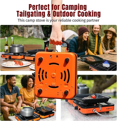 SHINESTAR Dual-Burner Camping Stove with Carrying Bag, Foldable Portable Stove for Camping, 17000 BTU Camp Stove with 2 Adjustable Propane Burners, for Outdoor Cooking, RV Trips, or Emergencies in Saudi Arabia