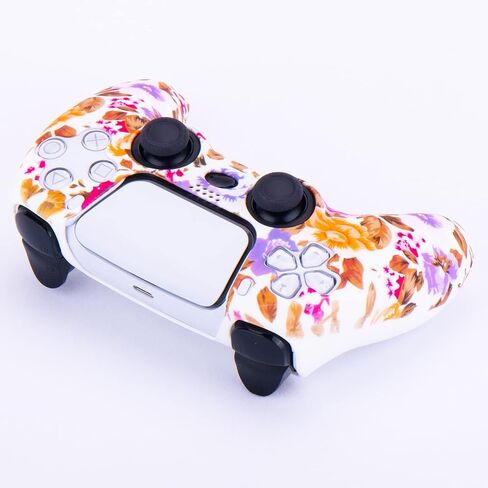 Water Transfer Printing Silicone Thickened Cover Skin Case for PS5 Controller x 1(Flowers) with Thumb Grips x 10 in Saudi Arabia