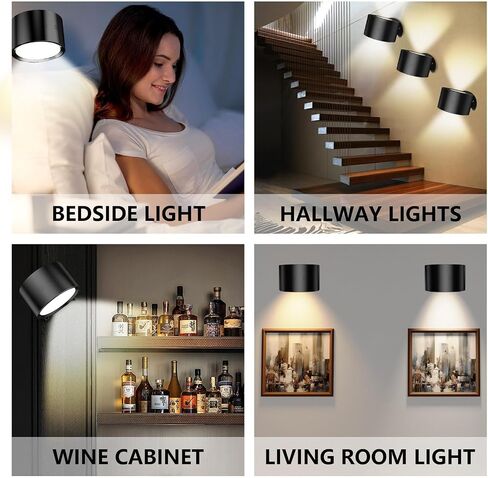 3cct dimmable الجدار المغناطيسي الإضاءة اللمسة اللمسة القراءة ضوء اللمس ثنائية الجوانب مصباح القراءة مع شحن USB ، لا حفر بجانب الحفر ، ضوء المدخل (حزمة واحدة) in Saudi Arabia