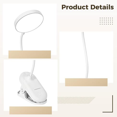 Usb Rechargeable Clip Lamp, Dimmable Led Light With Adjustable Neck, 3 Color Temperatures & Touch Controls, 4500K Warm White, For Study & Work in Saudi Arabia