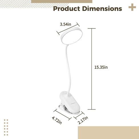 Usb Rechargeable Clip Lamp, Dimmable Led Light With Adjustable Neck, 3 Color Temperatures & Touch Controls, 4500K Warm White, For Study & Work in Saudi Arabia
