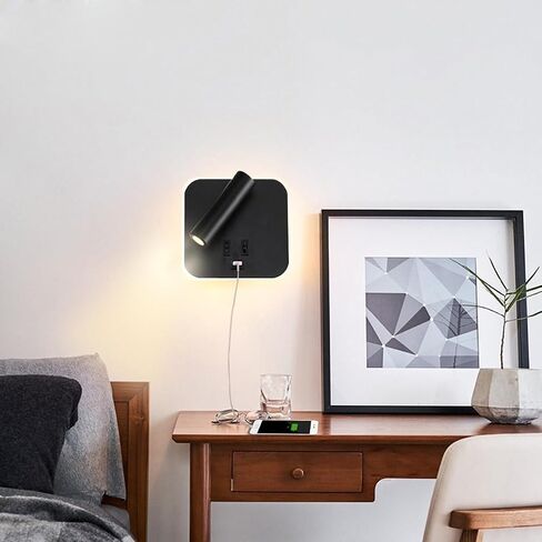 USB Rechargeable Aluminum LED with Interior Wall Adjustable Spotlight Reading lamp for Hallway Bedroom Stairs Hotels Indoor Bedside Lamp 3000K(White Square) in Saudi Arabia