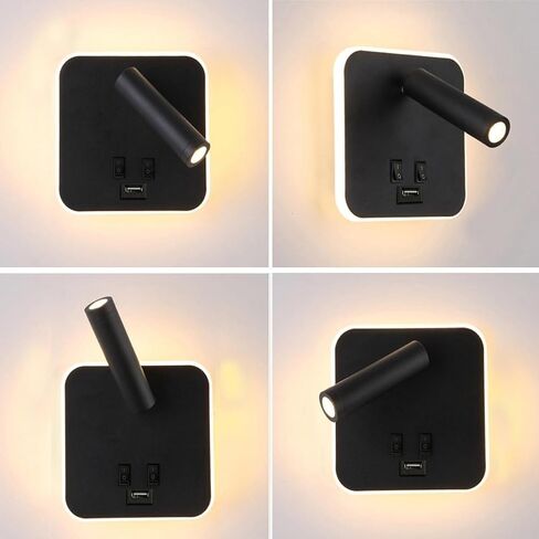 USB Rechargeable Aluminum LED with Interior Wall Adjustable Spotlight Reading lamp for Hallway Bedroom Stairs Hotels Indoor Bedside Lamp 3000K(White Square) in Saudi Arabia