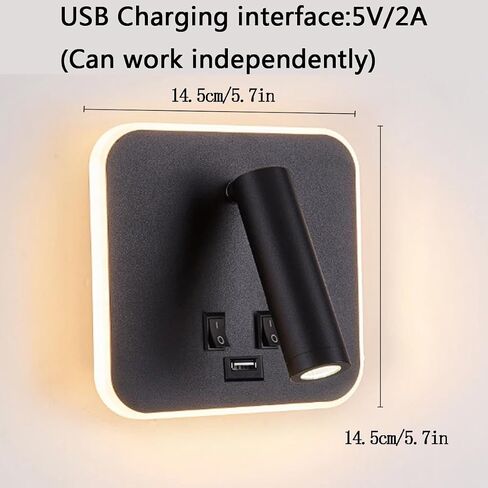 USB Rechargeable Aluminum LED with Interior Wall Adjustable Spotlight Reading lamp for Hallway Bedroom Stairs Hotels Indoor Bedside Lamp 3000K(White Square) in Saudi Arabia