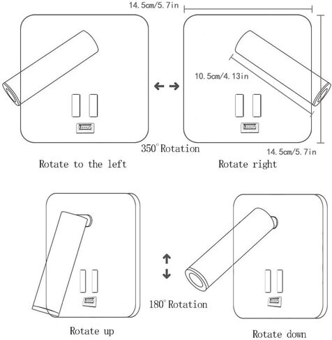 USB Rechargeable Aluminum LED with Interior Wall Adjustable Spotlight Reading lamp for Hallway Bedroom Stairs Hotels Indoor Bedside Lamp 3000K(White Square) in Saudi Arabia
