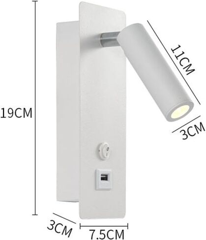 Victorian Table Lamp, LED Wall Lamp with USB Charging Port Rotatable Switch Acrylic Modern Design White Black 7.5x19cm in Saudi Arabia