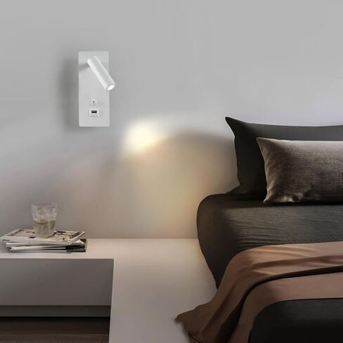 Victorian Table Lamp, LED Wall Lamp with USB Charging Port Rotatable Switch Acrylic Modern Design White Black 7.5x19cm in Saudi Arabia