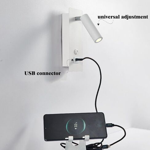 Victorian Table Lamp, LED Wall Lamp with USB Charging Port Rotatable Switch Acrylic Modern Design White Black 7.5x19cm in Saudi Arabia