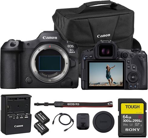 Canon EOS R5 Mark II Camera بدون مرآة | الطاقة الهجينة الرائدة ، المكررة للمبدعين من الجيل التالي (6536C002) + بطارية LP-E6P + بطاقة ذاكرة 64 جيجابايت + كيس كتف Canon in Kuwait
